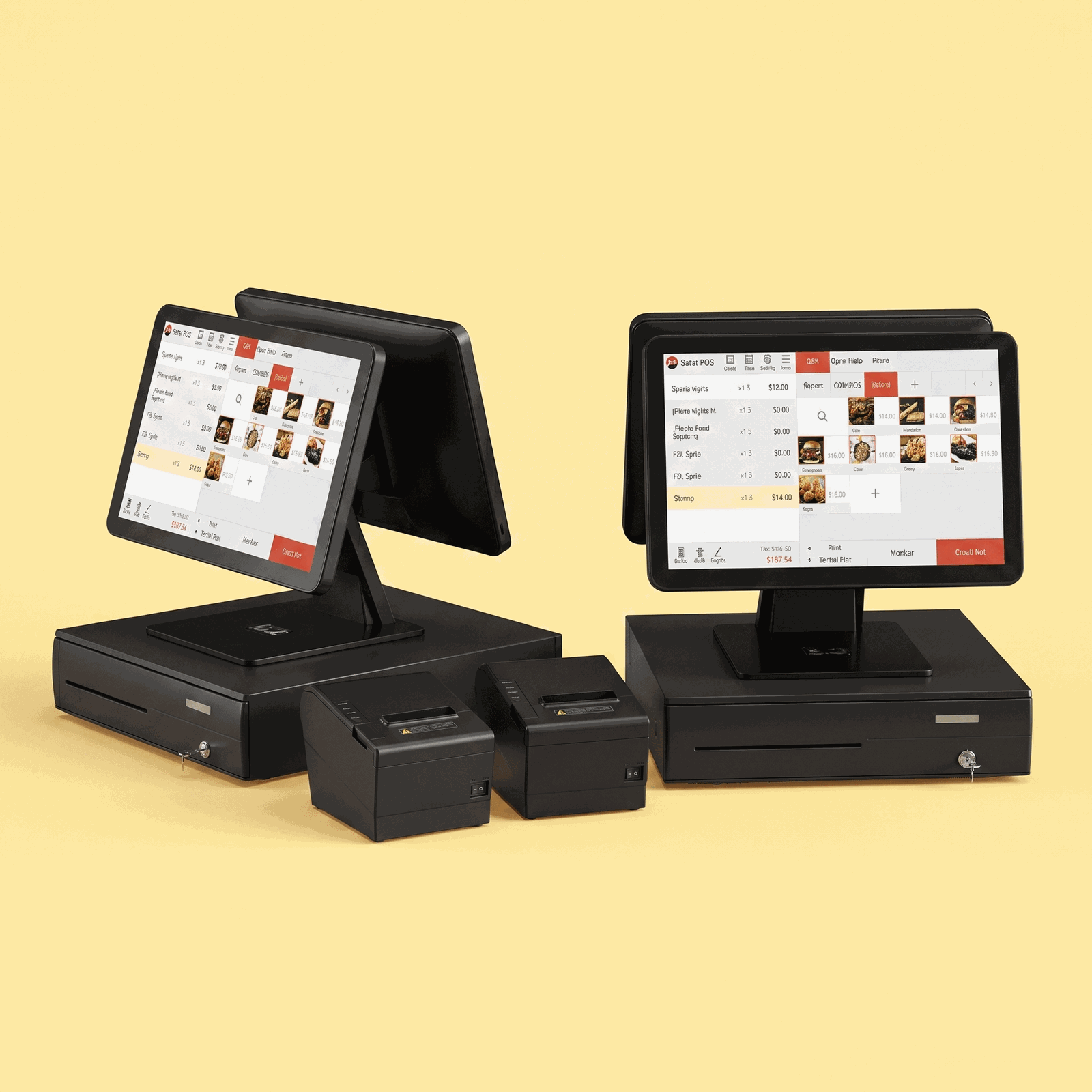 JET Onyx Duo Bundle — two Onyx dual-screen POS stations with two 80mm receipt printers